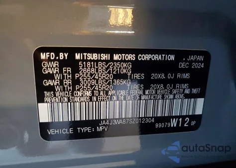 2025 Mitsubishi Outlander Sel z USA, uszkodzony, nr VIN JA4J3WA87SZ012304